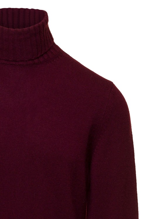 Shop Gaudenzi Bordeaux Turtleneck Sweater With Rib Trim In Wool And Cashmere In Black