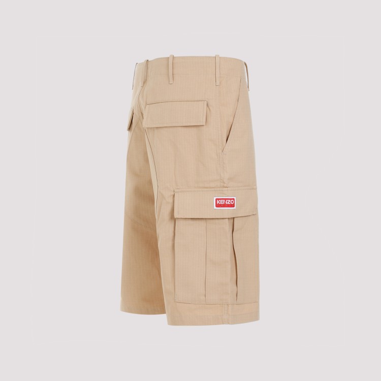 Shop Kenzo Camel Cotton Workwear Shorts In Neutrals