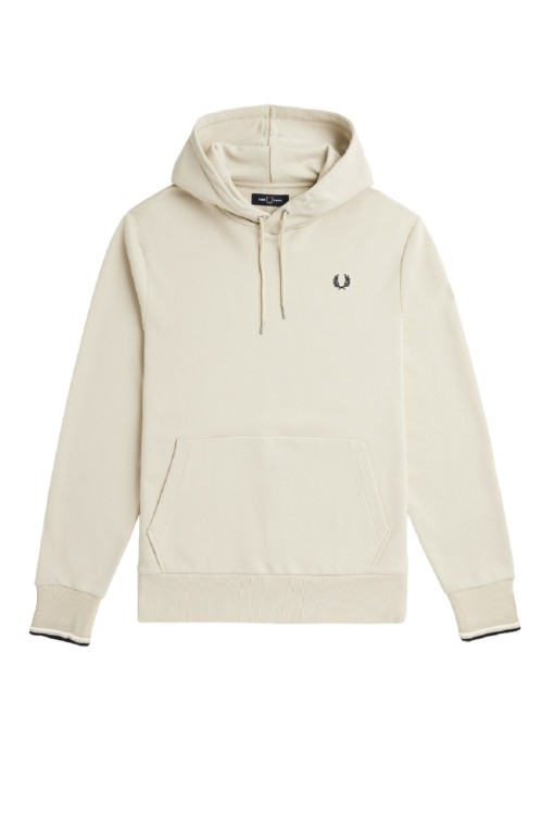 Fred Perry French Terry Cotton Hoodie With Iconic Laurel Wreath Embroidery In Neutrals