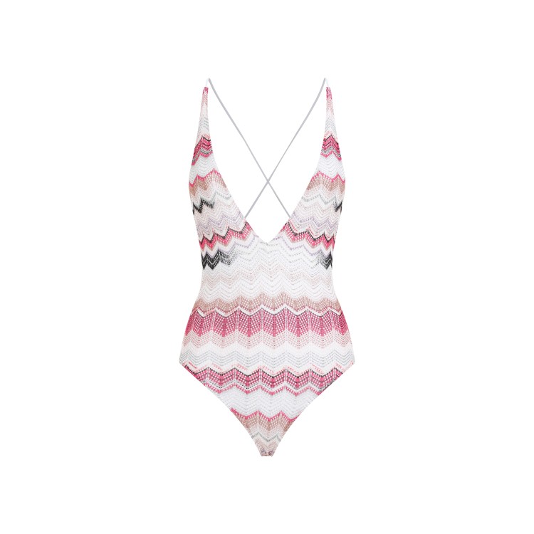 Missoni One-piece Multi Pink Viscose Swimsuit In White
