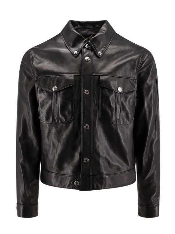 Shop Versace Leather Jacket In Black