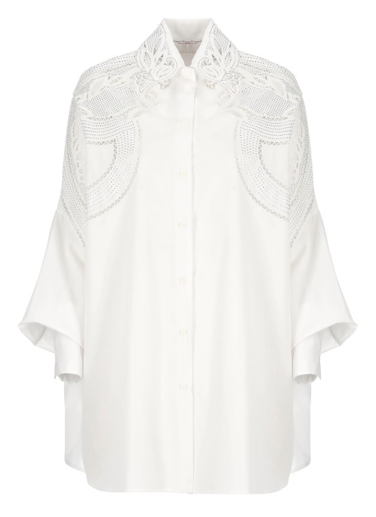 Shop Ermanno Scervino Cotton Shirt With Strass In White