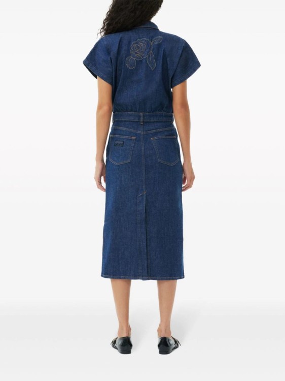 Shop Ganni Rose Denim Midi Dress In Blue
