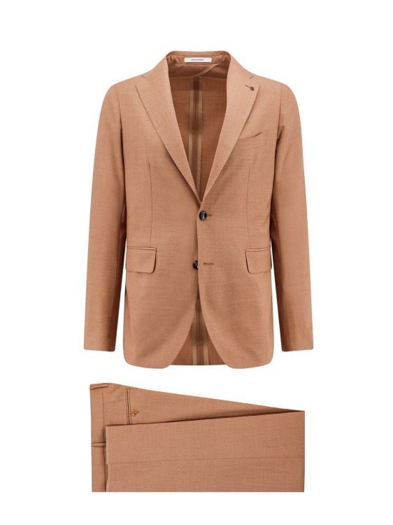 Shop Tagliatore Virgin Wool And Silk Suit With Iconic Metal Detail In Brown
