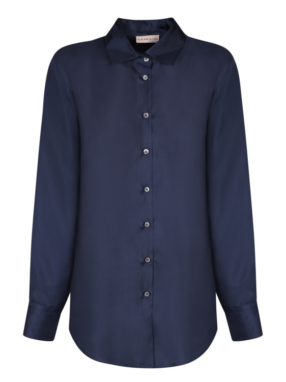 Shop Blanca Vita Deep Blue Silk Twill Shirt