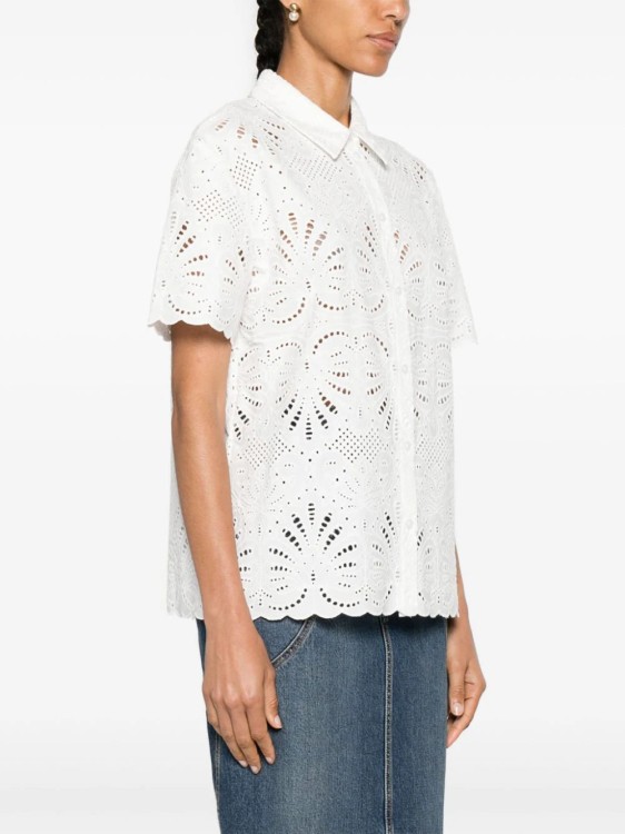 Shop Self-portrait Broderie-anglaise Cotton Shirt In White