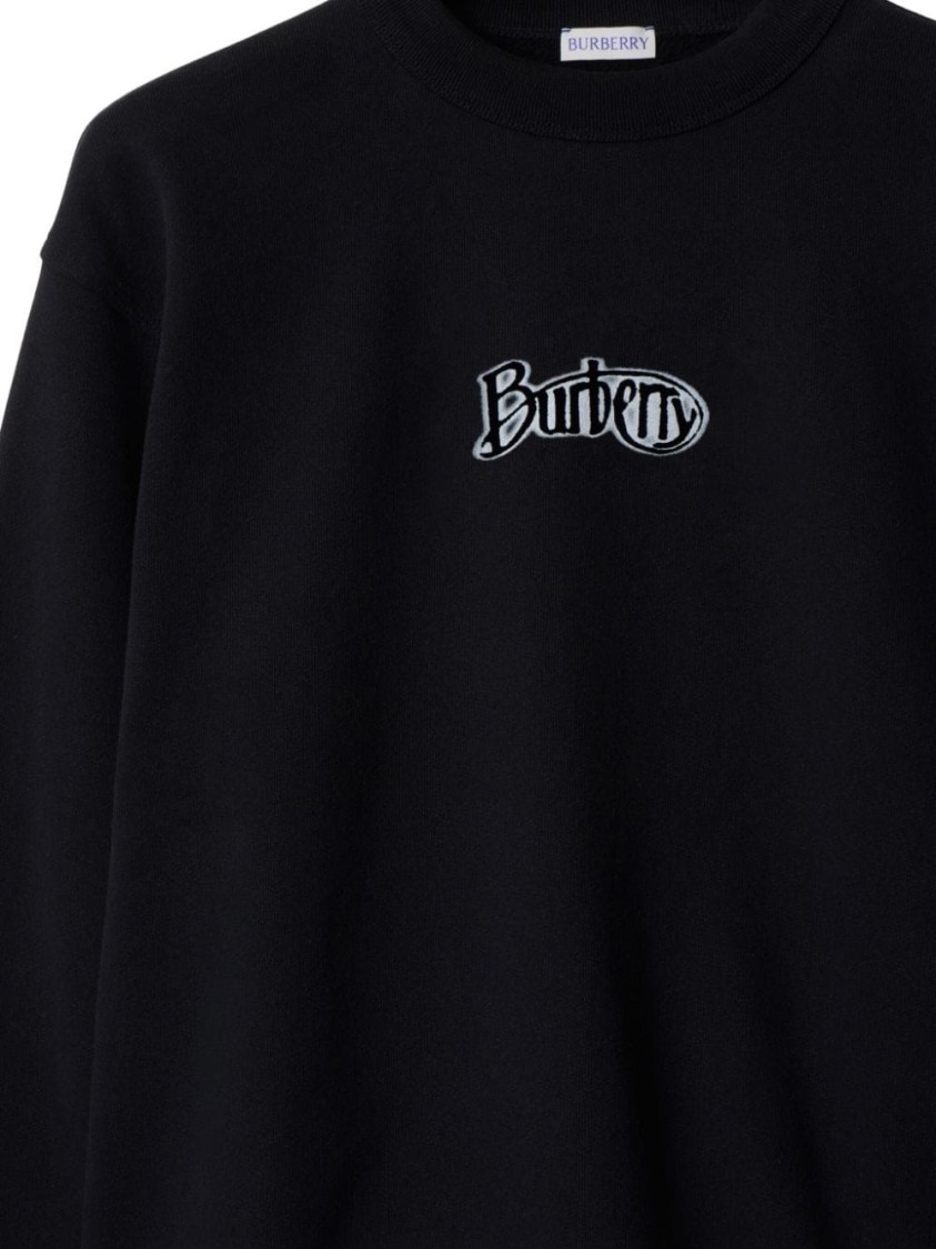Burberry Black Logo Cotton Blend Sweatshirt In Black