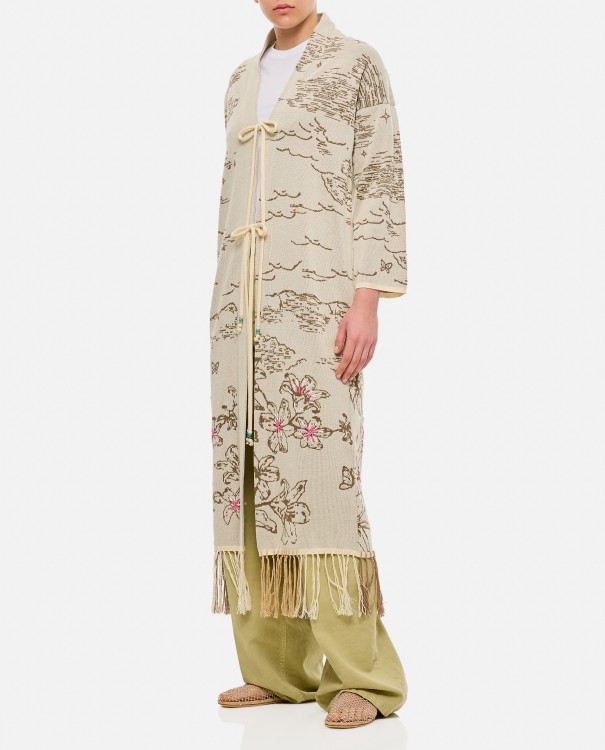 Shop Gio Giovanni Gerosa Embroidered Cotton Kimono With Laces In Neutrals