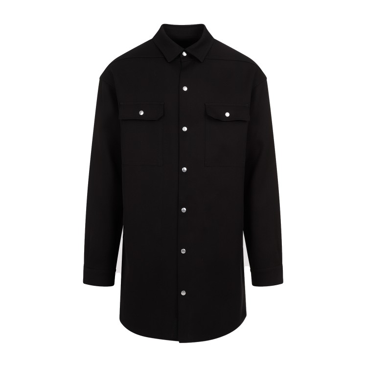 Shop Rick Owens Jumbo Fogpocket Black Silk Wool Shirt