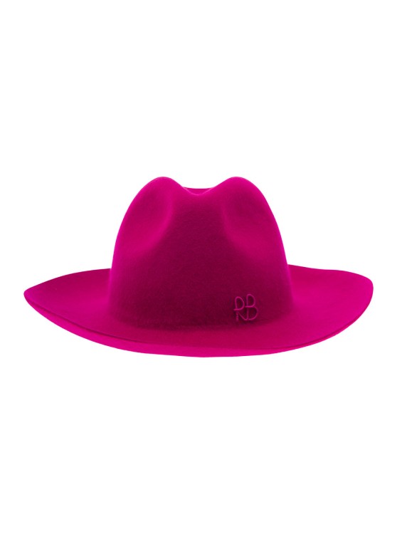 Ruslan Baginskiy Fuchsia Fedora Hat With Tonal Logo Embroidery In Wool In Pink