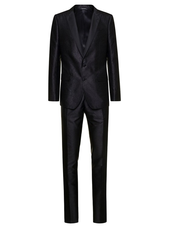 Shop Dolce & Gabbana Martini' Black Single-brested Tuxedo Suit In Silk Lamé Jacquard