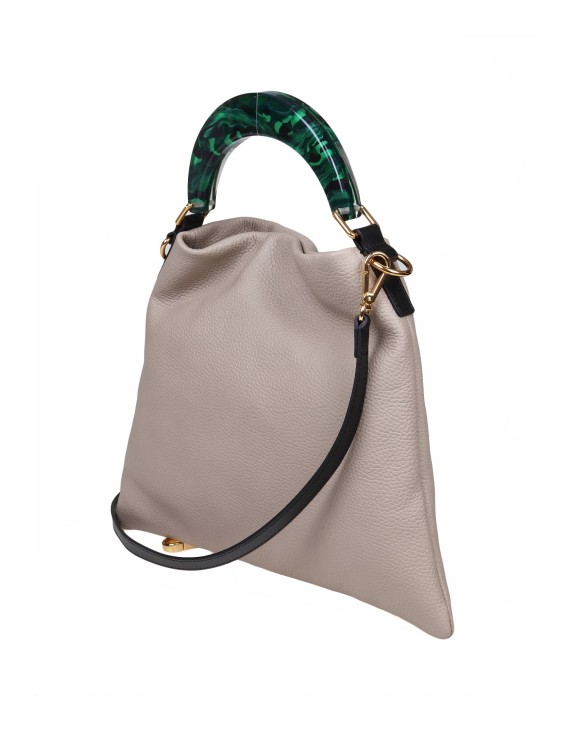 Shop Marni Small Hobo Bag In Calfskin With Resin Handle In Grey