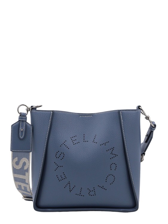 Stella Mccartney Rafia And Alternative Material To Leather Shoulder Bag With Frontal Logo In Grey