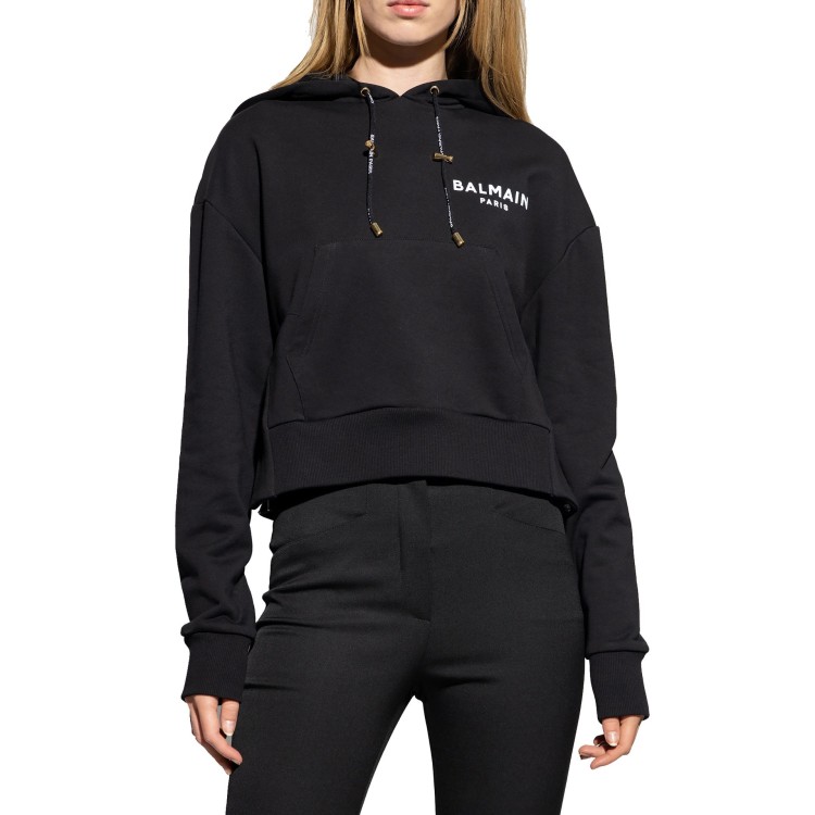 Shop Balmain Cropped Sweatshirt In Black