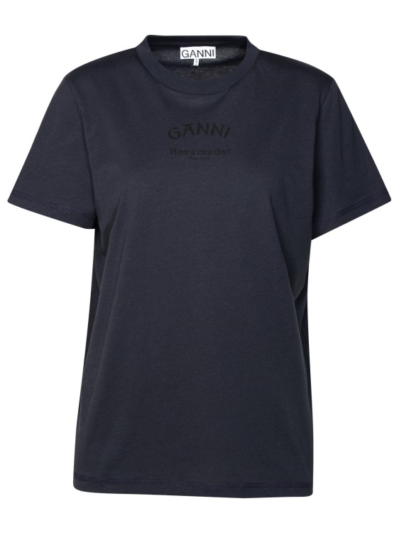 Shop Ganni T-shirt In Navy Cotton In Blue