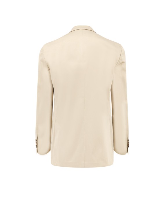 Shop Lardini Stretch Cotton Suit With Iconic Brooch In Neutrals