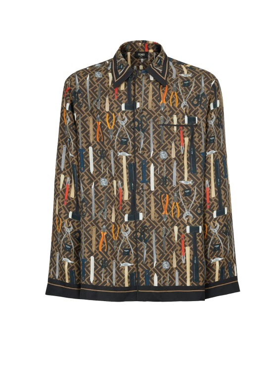Shop Fendi Silk Shirt With Ff Motif In Brown