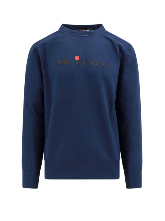 Shop Kiton Cotton Sweatshirt With Frontal Logo In Blue