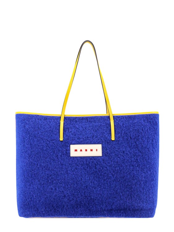 Shop Marni Wool Shoulder Bag With Logo Patch In Blue