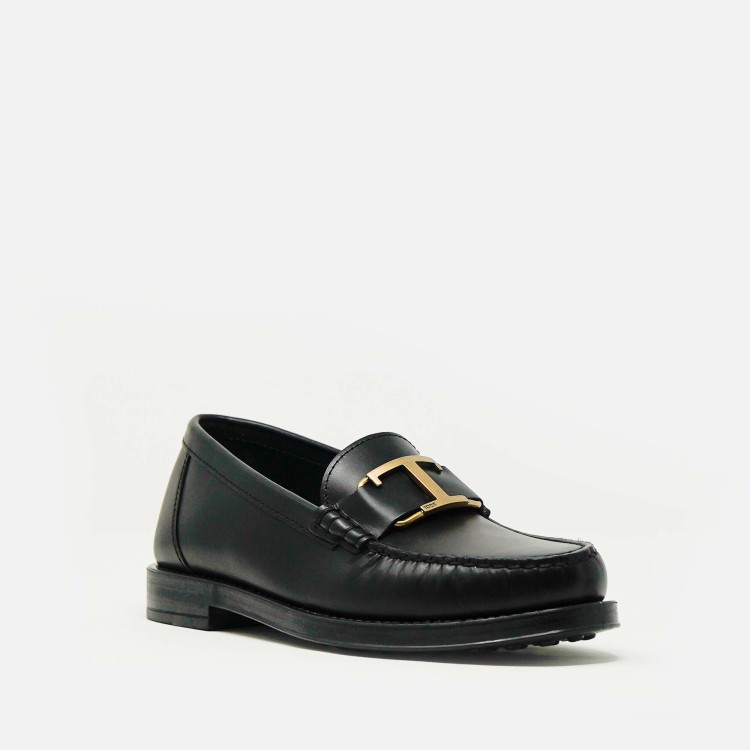 Tod's Loafer With T Buckle In Black Leather In Black