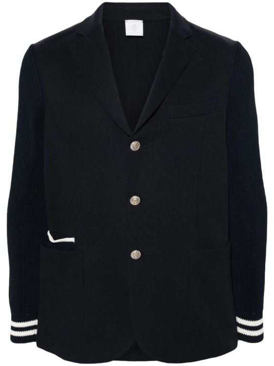 Eleventy Knitted-sleeves Single-breasted Blazer In Black