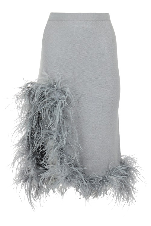 Shop Andreeva Grey Knit Skirt With Feathers
