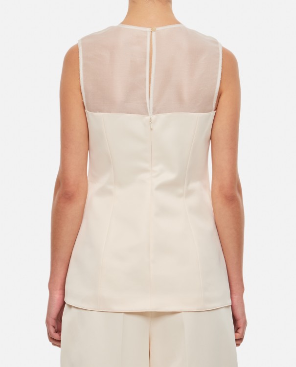 Khaite Sasmo Sleeveless Crepe And Mesh Top In Neutrals