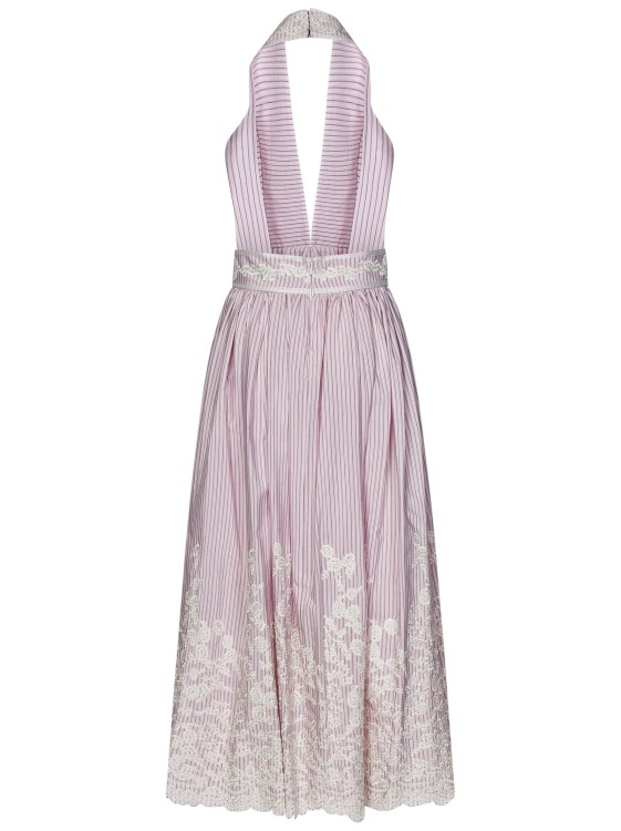 Shop Elie Saab Halter-neck Pale Rose Pinstripe Cotton Midi Dress In Pink