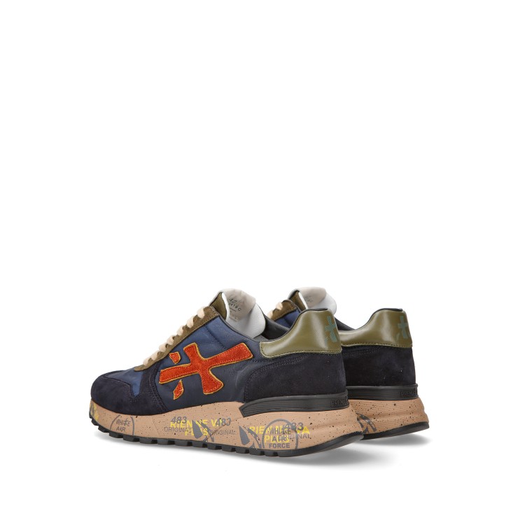 Shop Premiata Suede And Blue Fabric Mick Sneakers In Grey