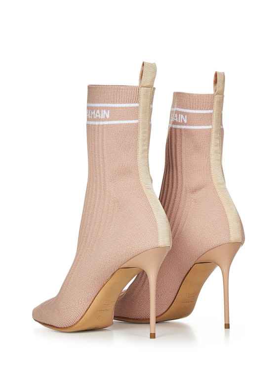 Shop Balmain Beige Stretch Knit Sock Ankle Boots In Pink