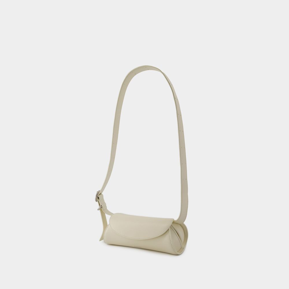 Jil Sander Small Leather Shoulder Bag With Adjustable Handle In White