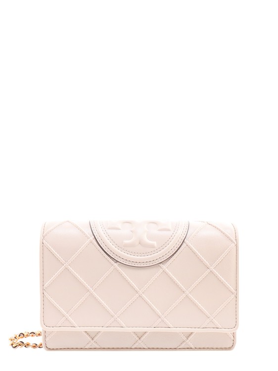 Shop Tory Burch Stitched Leather Wallet With Embossed Logo In Pink