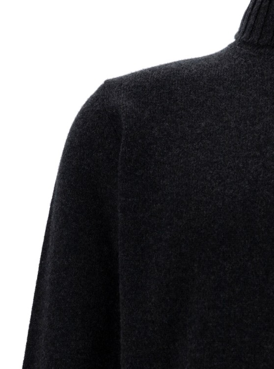 Shop Gaudenzi Grey Turtleneck Sweater With Ribbed Trims In Wool And Cashmere In Black