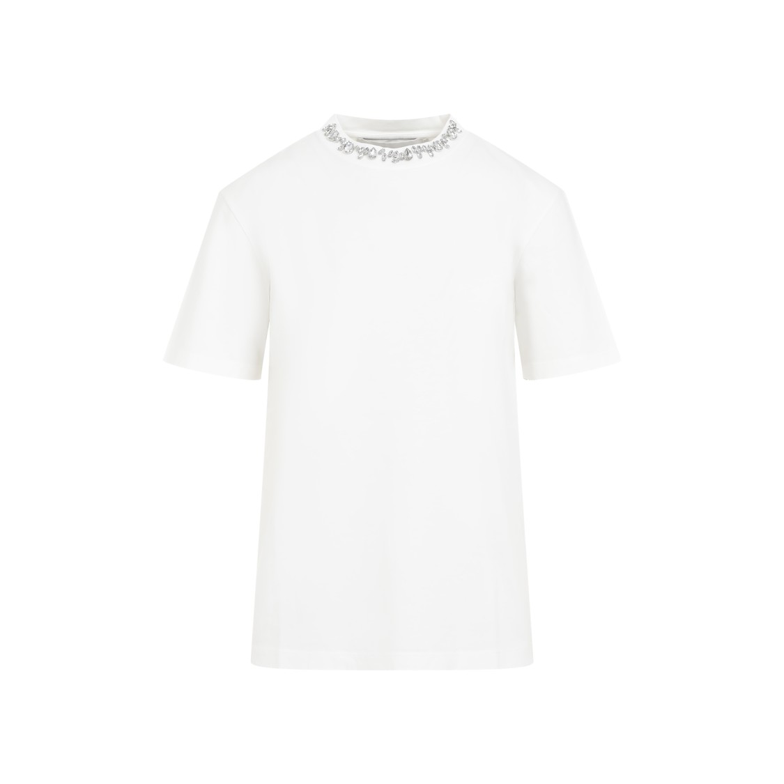 Golden Goose White Crewneck T-shirt With Rhinestone Embellishments On The Collar And Logo Detail On The Rear In White