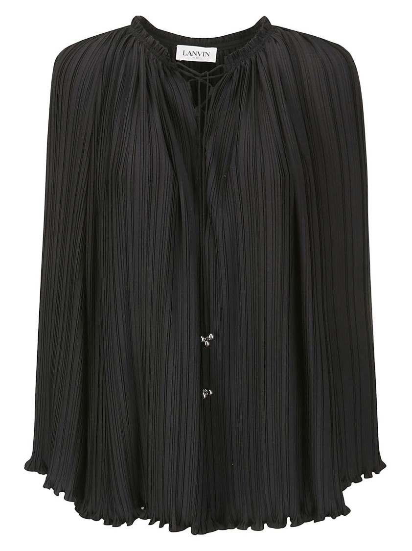 Lanvin Long-sleeved Pleated Blouse In Black
