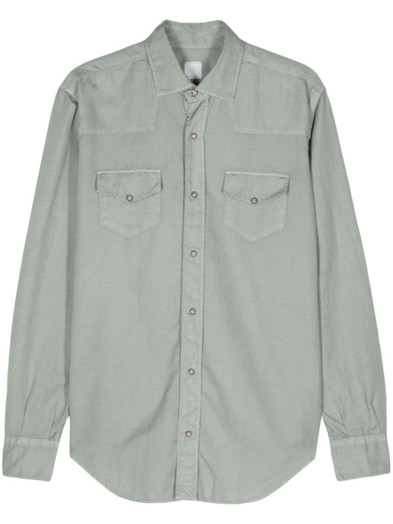Shop Eleventy Long-sleeve Poplin Shirt In Green