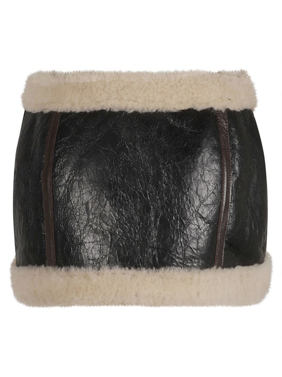 Shop Blumarine Brown Shearling-trim Leather Miniskirt