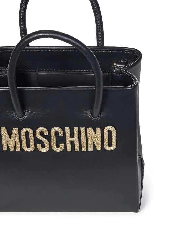 Shop Moschino Mini Black Calf Leather Handbag In Grey