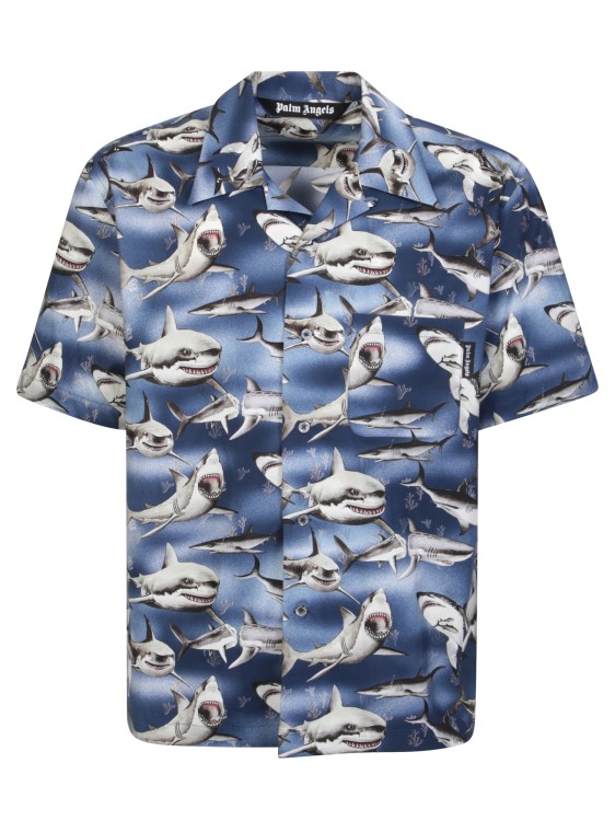 Shop Palm Angels Multicolor Shark Bowling Shirt In Blue