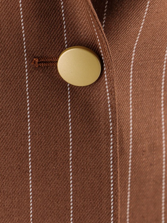 Shop Tagliatore Linen Blazer With Striped Motif In Brown