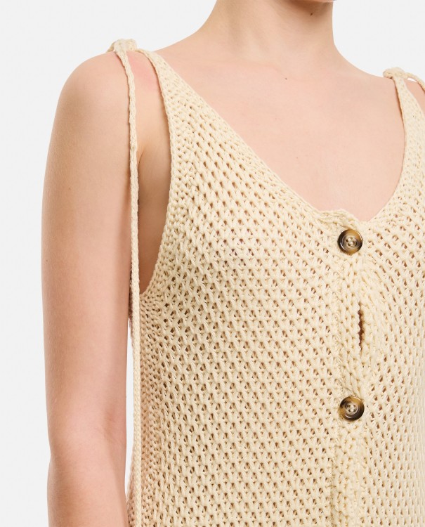 Shop Gio Giovanni Gerosa Crochet Dress With Buttons Front In Neutrals