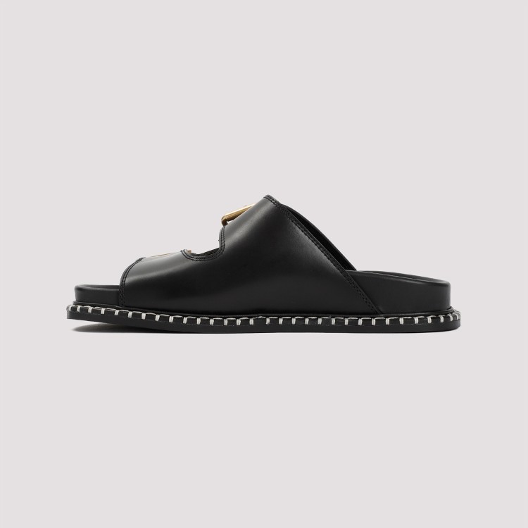 Shop Chloé Rebecca Black Leather Flat Sandals