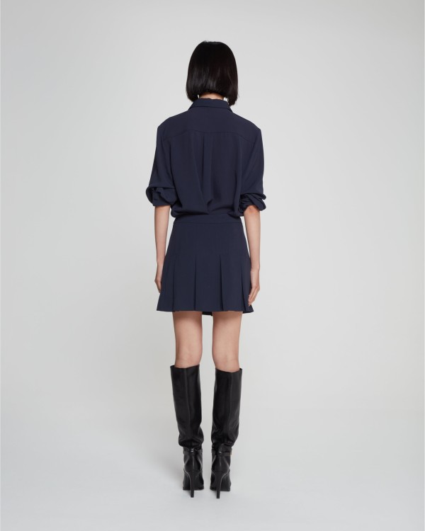 Shop Serena Bute Pleated Mini Skirt - Dark Navy In Blue