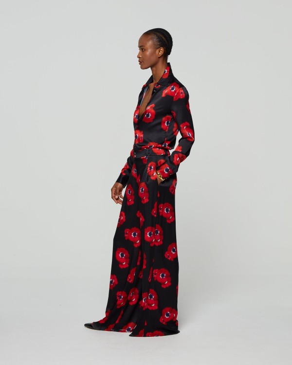 Shop Serena Bute Graphic Poppy Serena Wide Leg Trouser - Black/red