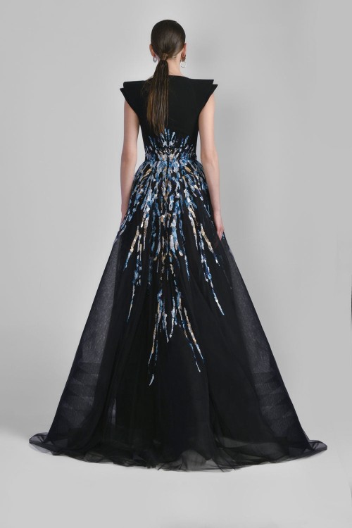 Shop Saiid Kobeisy Long Tulle Beaded Dress In Black