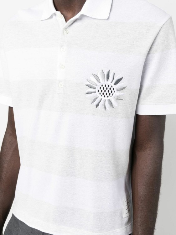 Shop Thom Browne Multicolored Flower Embroidery Polo Shirt In White