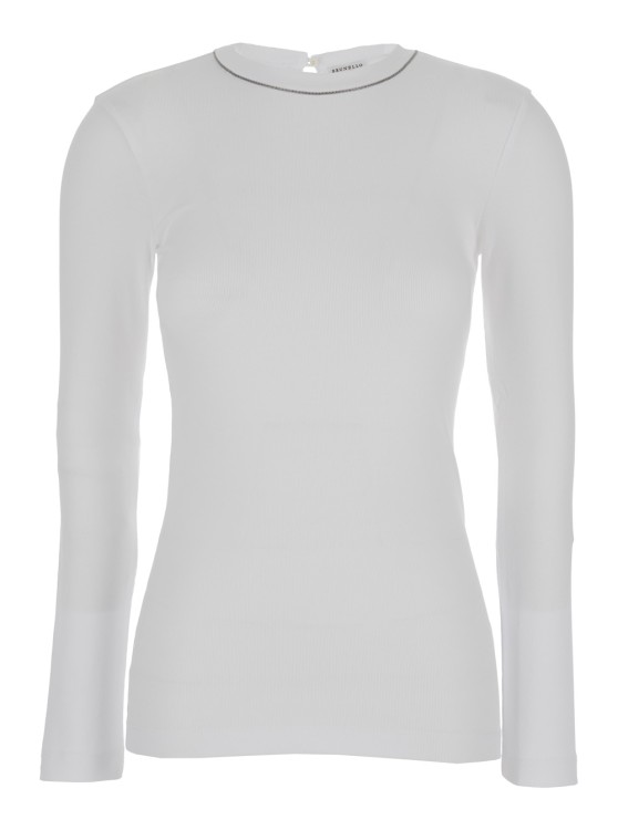 Shop Brunello Cucinelli Ribbed Long Sleeves Tshirt In White