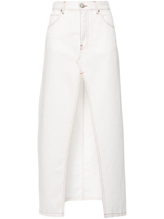 Shop Pinko Denim Skirt In White