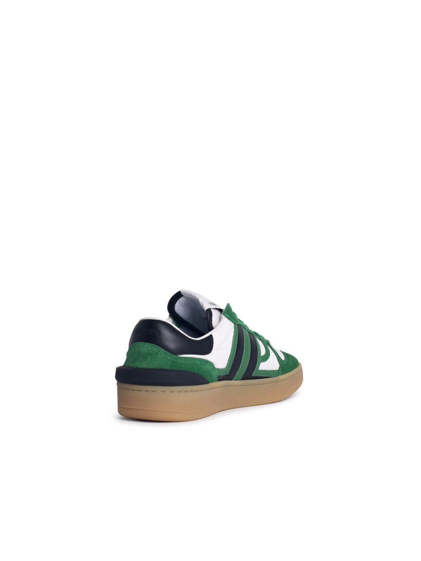 Shop Lanvin 'clay' Green Leather Blend Sneakers In Neutrals