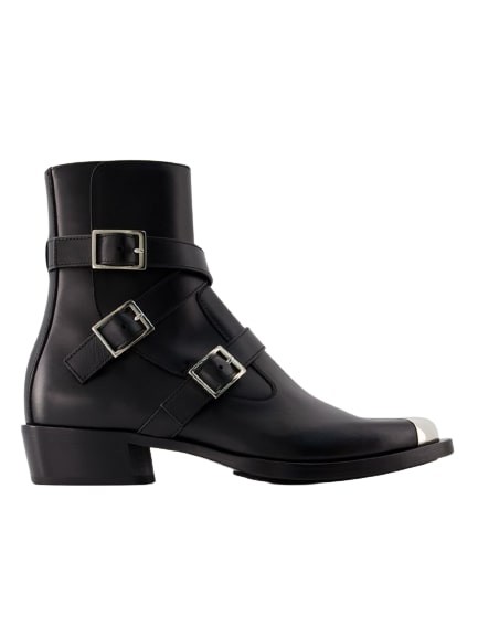 Shop Alexander Mcqueen Punk Ankle Boots - Leather - Black/silver